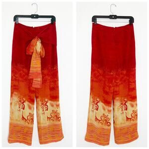 Vintage Y2K Cache Palazzo Printed Apron Pants Size 6 Wide Leg 90s Euro Grunge